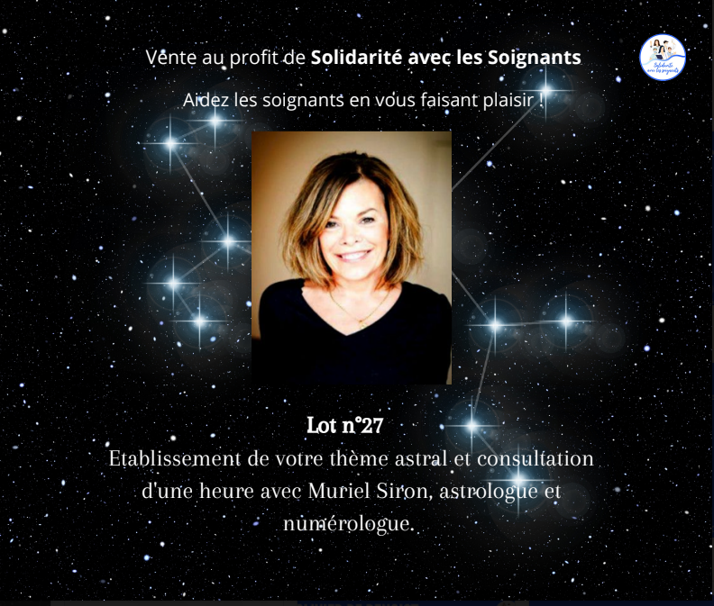 SSoignants's tweet photo. Offrez-vous 1 heure en compagnie de  @MurielSiron  , astrologue et numérologue 🥀
rendez-vous sur notre vente aux enchères
https://t.co/cVGlCM0kOQ https://t.co/Hb39O1jtlY