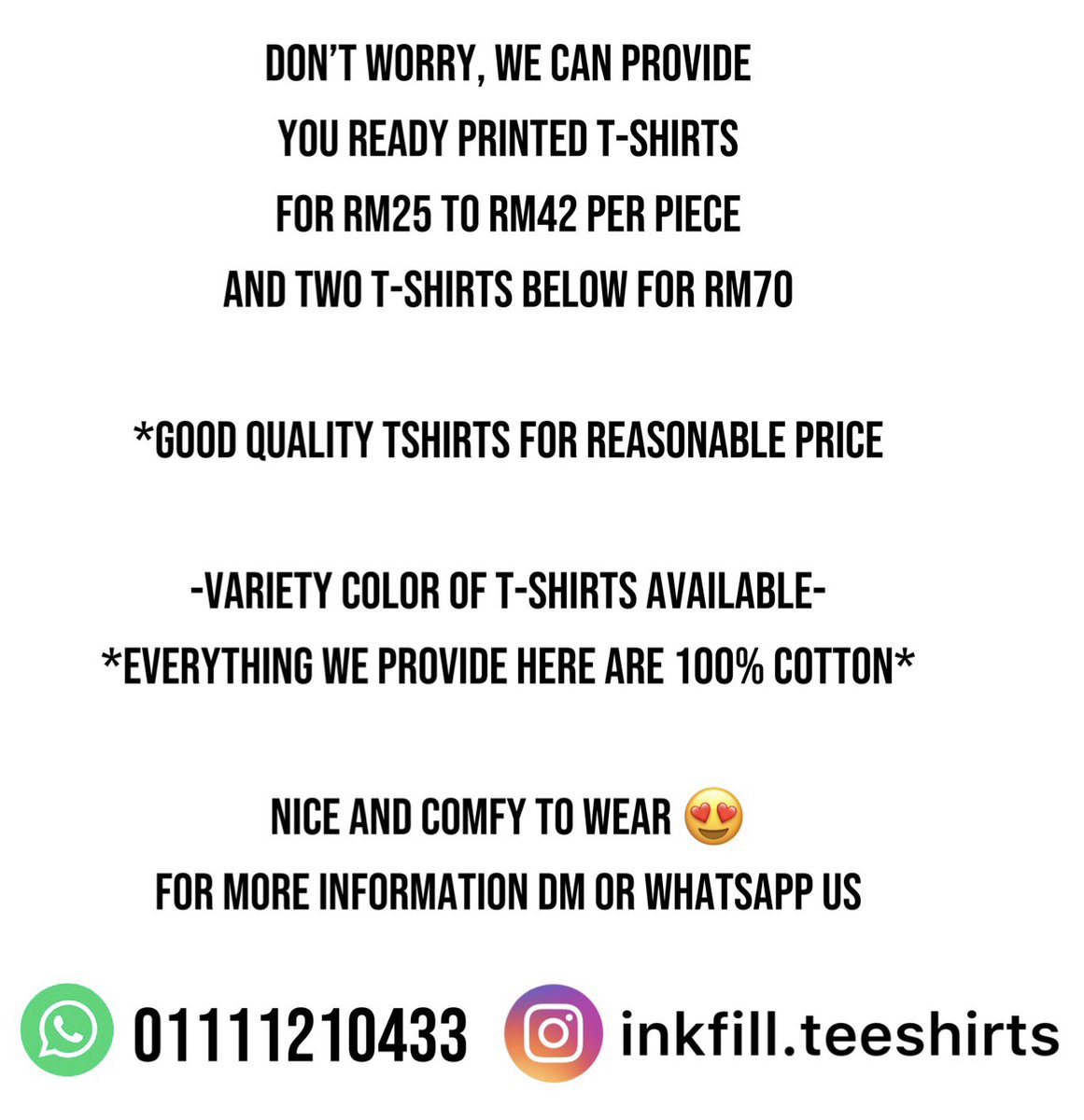 MuyRaRaOfficial's tweet photo. Don’t Worry, We Can Provide You Ready Printed T-Shirts for 
RM25 to RM42 per piece 
And Two T-shirts Below for RM70

Trust Me, The Quality is Quite Good!

Nice and Comfy To Wear 😍
FOR MORE INFORMATION DM US OR WHATSAPP :01111210433  

Instagram: https://t.co/oGgJpE6hwp https://t.co/U5v7yThh5o