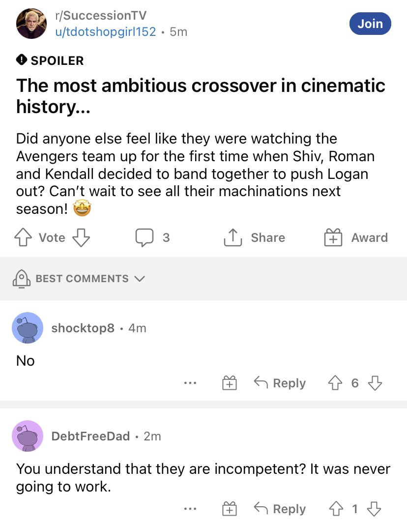 queenbuttpirate's tweet photo. There are two types of people that watch Succession and they fucking hate each other https://t.co/TZo3jQ8Sjg