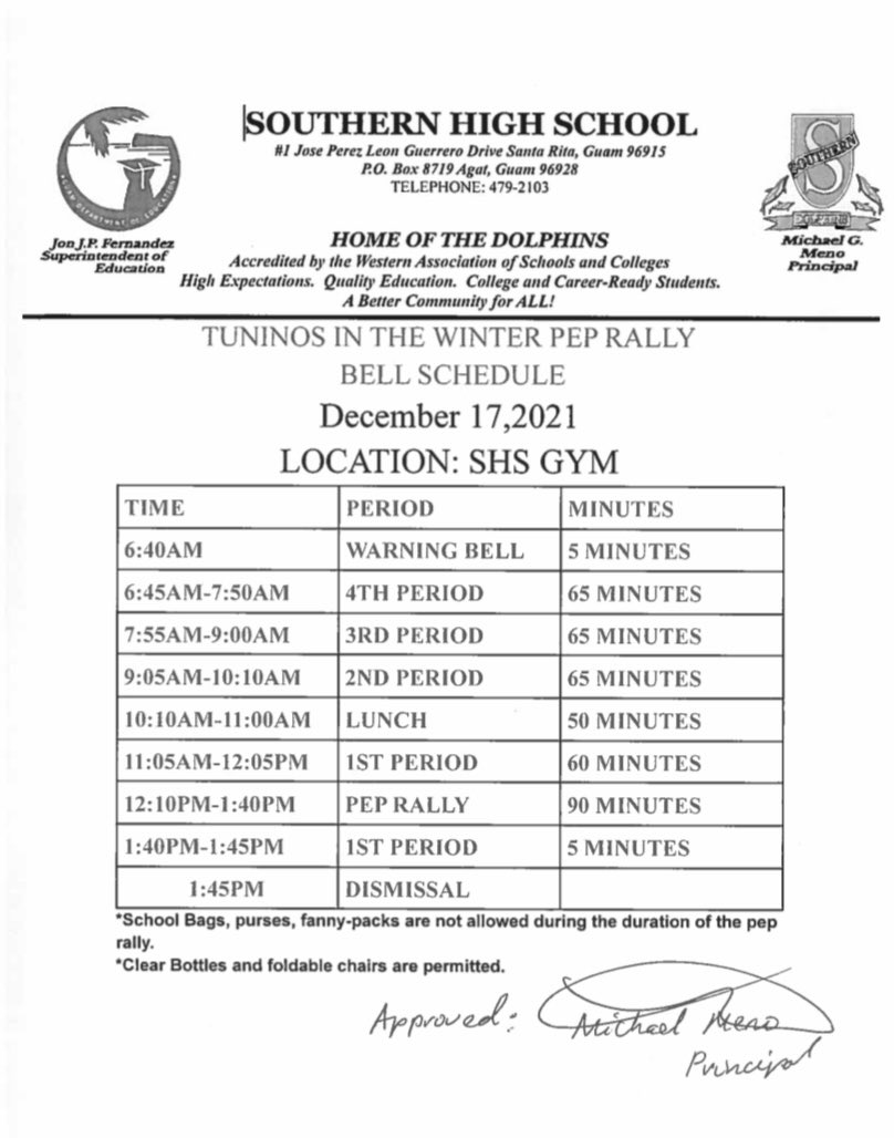 SouthernSBA's tweet photo. 🎄☃️🎅🏻🎁
Tuninos in the Winter Pep Rally Bell Schedule: 
Date: Dec 17, 2021 
Time: Please see flyer for Bell Schedule 
Location: SHS School GYM 

* Note: You are allowed to to Bring Your Own Chair (B.Y.O.C) on Pep Rally Day Only! 

🎄☃️🎅🏻🎁 https://t.co/tG7EZZAntM