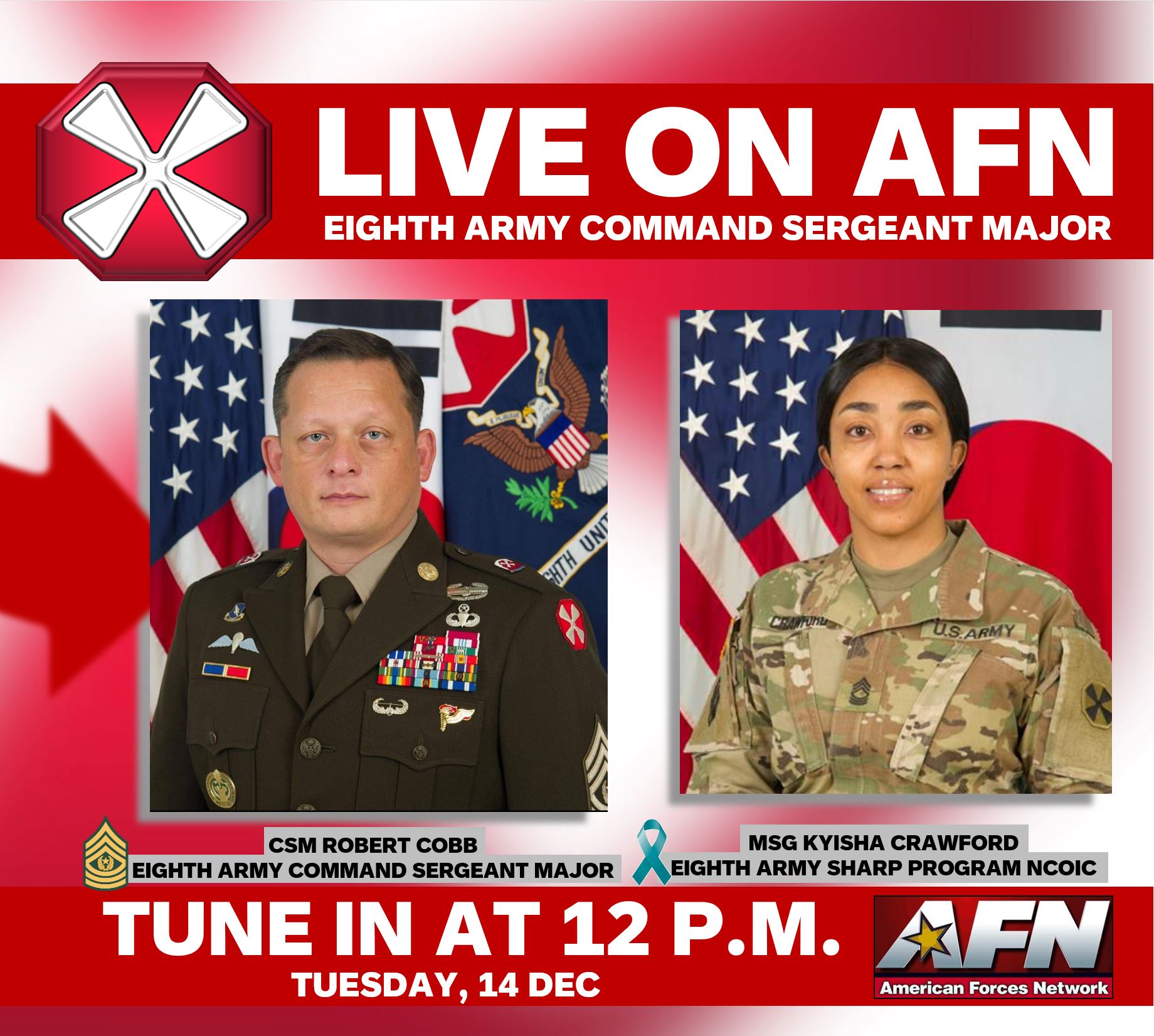 Eighth Army On Twitter: Tune In To Afn At Noon To Hear Eighth Army's Csm  Robert Cobb Live On The Radio! He'll Discuss Elements Of The Army's Sharp  Program With Master Sgt.