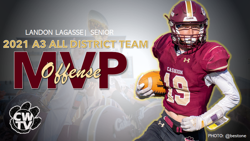 CONGRATULATIONS! LANDON LAGASSE! OVERALL 2021 DISTRICT A3 OFFENSE MVP @cashionfootball @Cam_Jourdan @bestone @landon_lagasse