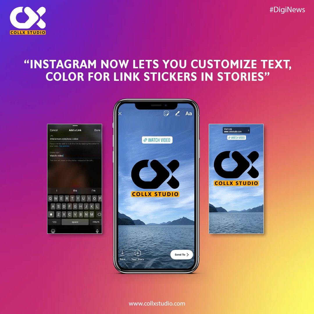 collxstudio's tweet photo. #DigiNews
Instagram added support for custom text and colour options to the Link Sticker feature. The feature, as the name suggests, allows users to customise the text in their Link Sticker URL.

Stay tuned with Collx Studio for more such updates

Contact us now at +918383058842 https://t.co/b1c3w3BAlV