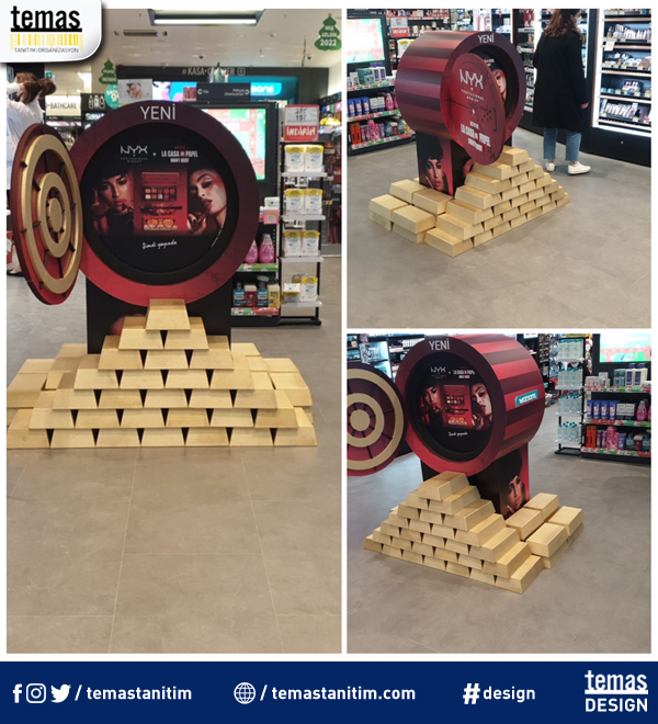 temastanitim's tweet photo. NYX için üretimini tamamladığımız La Casa De Papel temalı dummy’lerimizle Watsons Rumeli mağazasındayız! #nyx #lacasadepapel #makyaj #makeup #kozmetik #watsons #rumeli #şişli #istanbul #Temas #Design https://t.co/mOztZdbXJv