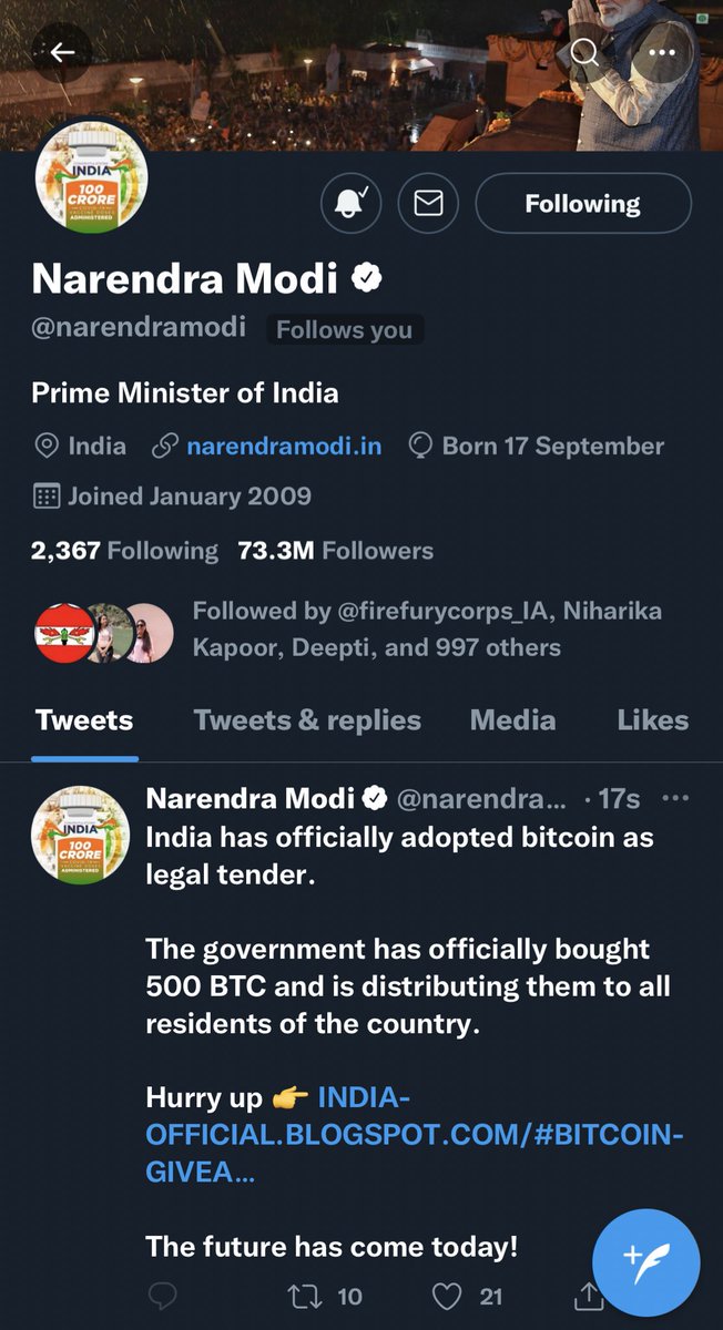 DMK4TN's tweet photo. போலி அறிவிப்புகள், போட்டோஷாப் பதிவுகள் மூலம் மக்களை ஏமாற்றி வந்த பிரதமர் மோடியின் டுவிட்டர் அக்கவுண்ட்டை ஹேக் செய்து போலி பதிவு😂
#ModiAccountHacked
#ModiTwitter #modimadedisaster
https://t.co/ynxo8t4plL https://t.co/TGwEsngH9b