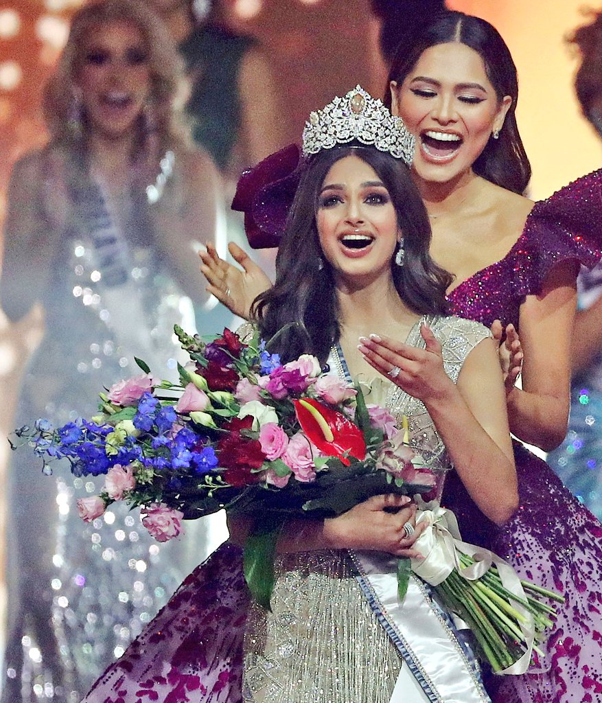 TajinderSTS's tweet photo. Heartiest Congratulations to   #HarnaazSandhu  from Chandigarh for being crowned as #MissUniverse2021
It’s a proud moment for India and #Chandigarh
Women Power of India ✌
#70thMissUniverse   
#MissUniverse2021 
@InduGoswamiBJP 
@KirronKherBJP 
@deeptirawatbjp 
@izeenatrana https://t.co/uC8k8iXqbX