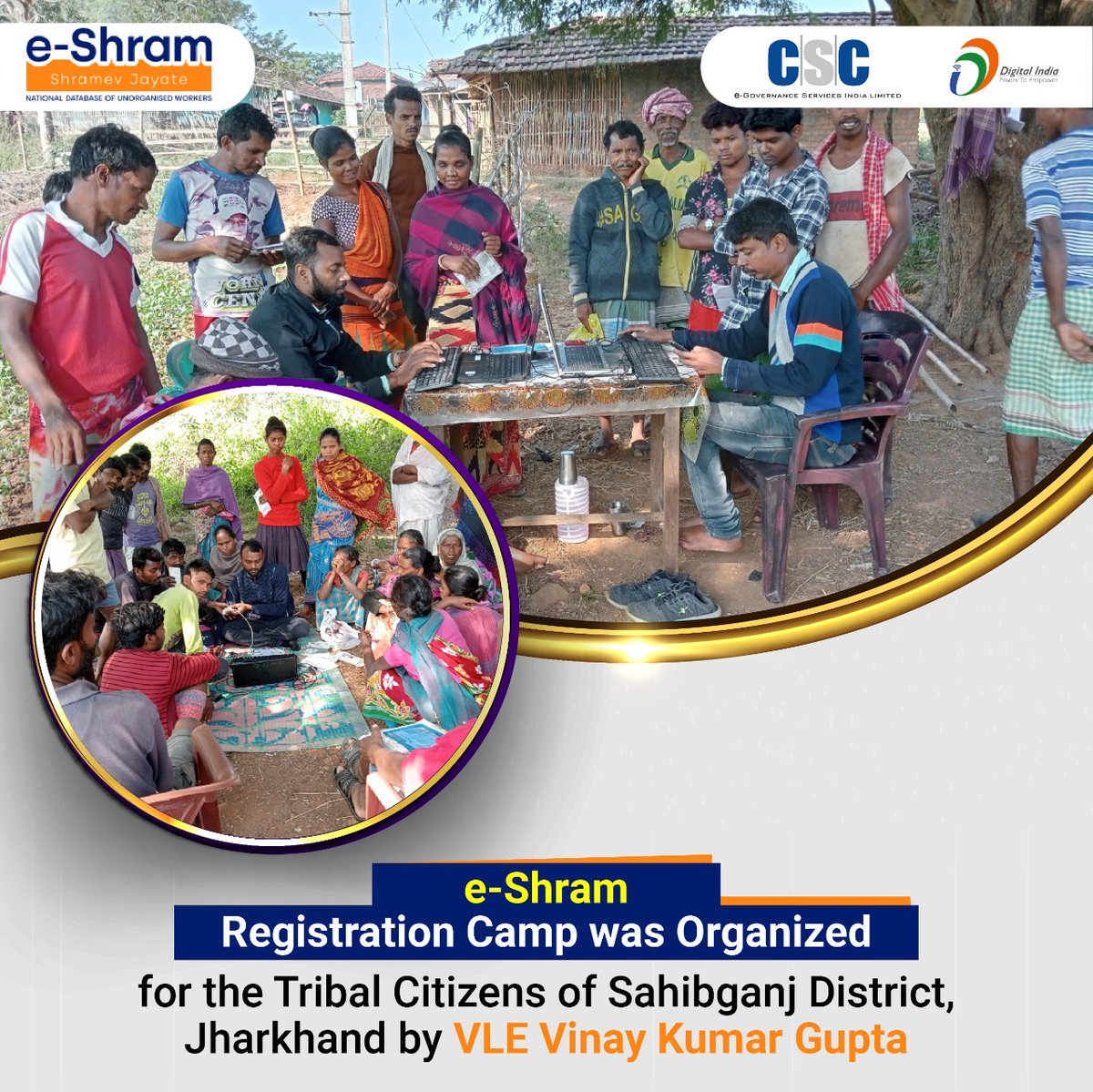 e-Shram Registration Camp was Organized for the Tribal Citizens of Sahibganj District, #Jharkhand by VLE Vinay Kumar Gupta.

#CSC #DigitalIndia #RuralEmpowerment #eShram #eShramDrive #mondaythoughts #Mondayvibes #MondayMood
