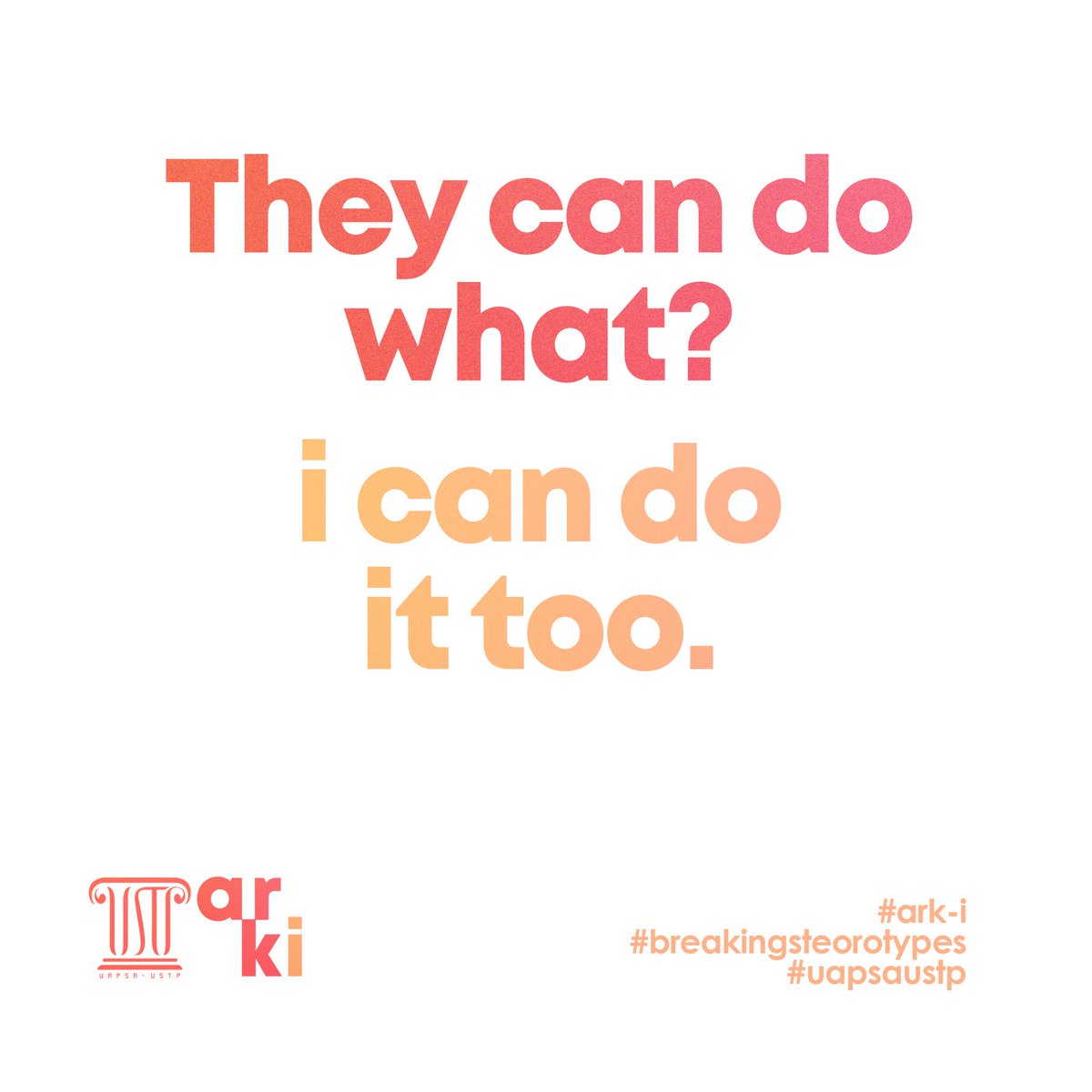 uapsaUSTP's tweet photo. What others can do, you can do it too.

Share your experience with us by posting yours in your facebook/ig stories and tag UAPSA-USTP to be featured in our campaign.

Let's relink the sphinx within!

#ARKi
#Ark-i
#BreakingStereotypes
#uapsaustp https://t.co/kn5TIgq3Bf