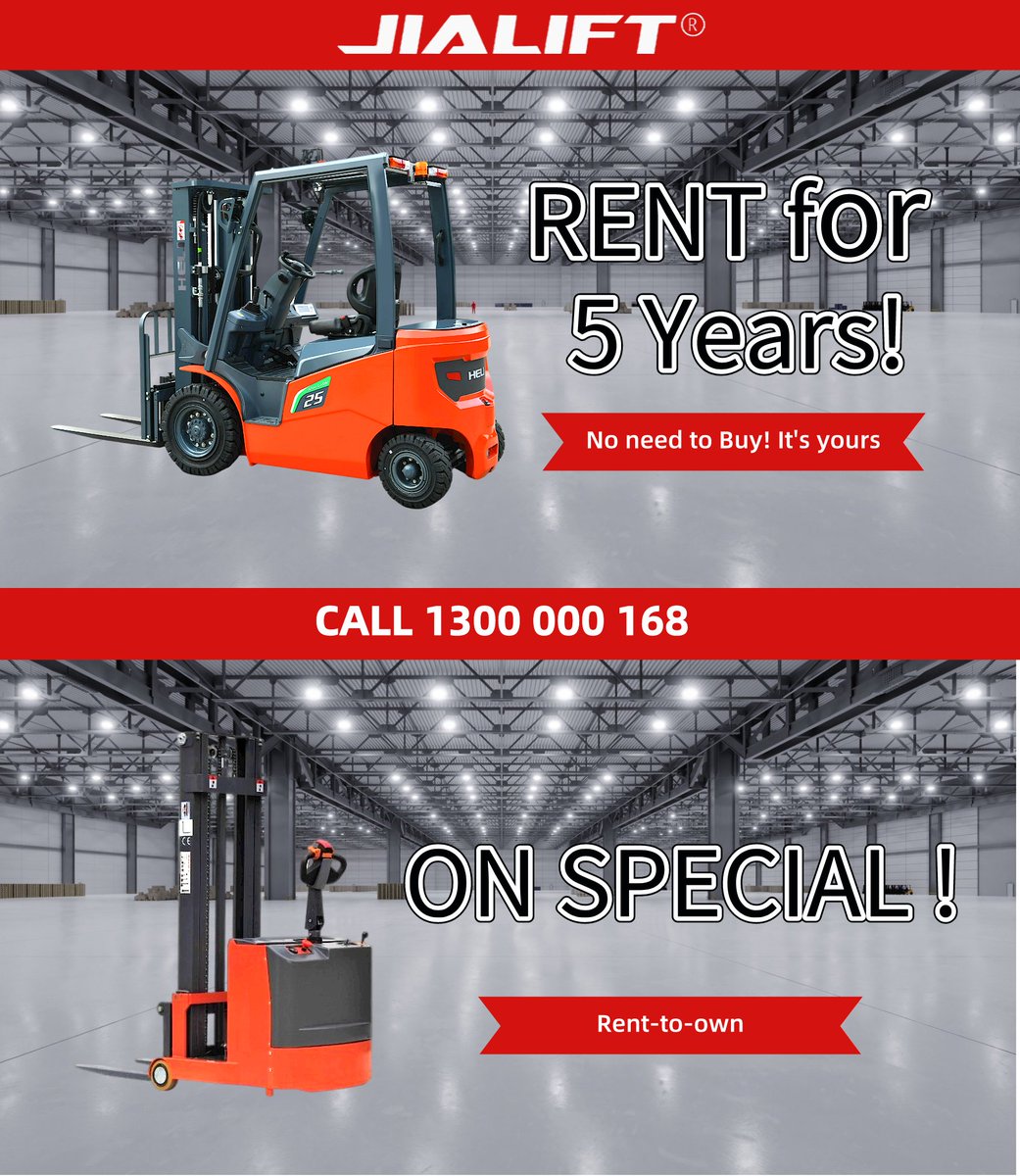 jialift's tweet photo. Our rent-to-own plan starts! No need to buy, INSANE PRICE to use the machine, starting from less than $100 per week. Rent for 5 years and it's yours!

#warehouse #forklift https://t.co/THAdoIqJ70