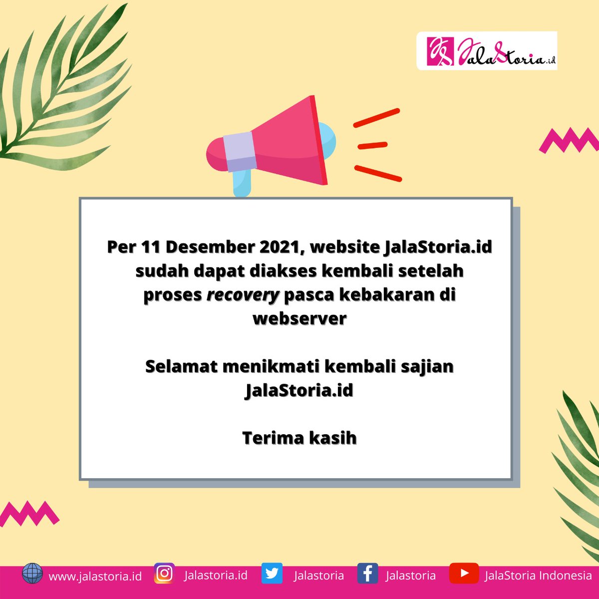 jalastoria's tweet photo. Salam, sobat JalaStoria
Saat ini website sudah dapat diakses, lho
Jangan lupa mampir ya~
TTD
Mimin JS <3
#LateRepost https://t.co/d7wJDPwy97