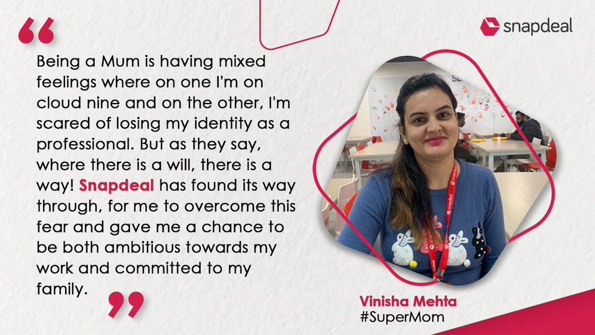 snapdealdiaries's tweet photo. Find Vinisha's mantra of being a working Mom at Snapdeal and how she’s been able to be both - ambitious and committed!

#Snapdeal #SuperMom https://t.co/ez9rQdo1Nu