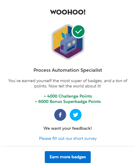singh_magendra's tweet photo. Woohoo! Just Earned "Process Automation Specialist" #Superbadge
Thank you 
@trailhead @salesforce 
#salesforce #trailhead #ranger #Trailblazers #Consultant https://t.co/1I5CmfCY0z
