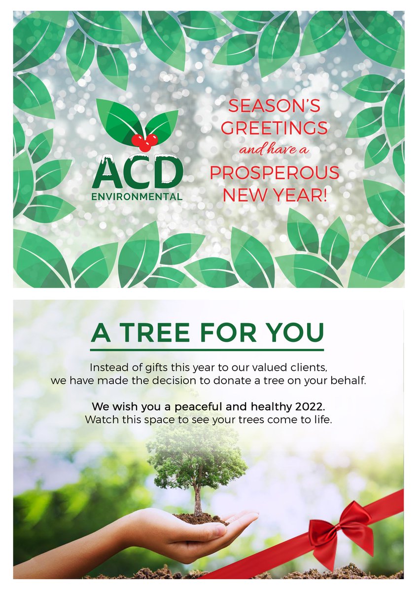 🎄ACD Environmental wish you all Season’s Greetings and a Prosperous New Year. 🎁
Instead of sending cards and gifts this year we have donated and planted a tree on behalf of our clients.
#acdenvironmental #SeasonsGreetings #MerryChristmas 🎅