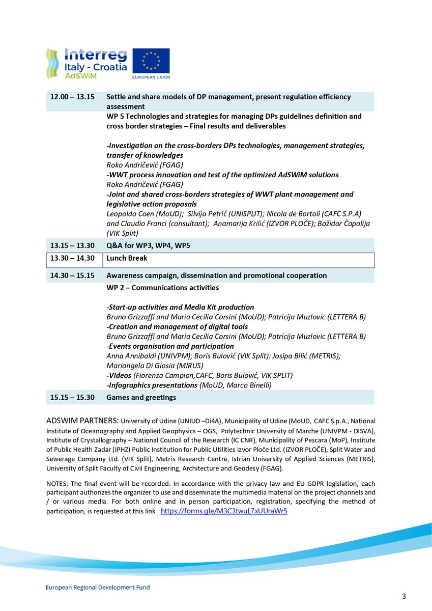 AdswimProject's tweet photo. The #adswimproject Team and the 12 project partners are glad to invite you to our #finalconference that will be held tomorrow, December 14 from 9.00 till 15.30. Is free, it is in digital edtion on meet. We will present our results of three year project #Interreg #Italy #Croatia https://t.co/s18Ugyq1WJ