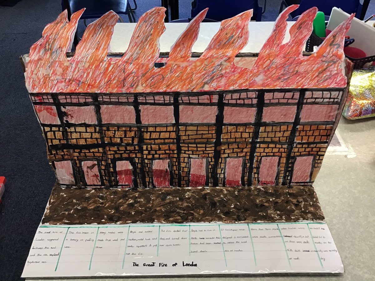 ChilternY2's tweet photo. Look at this incredible model that one of our crocodiles made of the houses burning during The Great Fire of London! https://t.co/kHWxTv1tKW