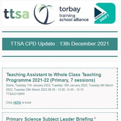 Here's our last CPD Update for this year - check out what we have coming up for January! mailchi.mp/0ee5cb79a8ed/t… <a href="/SouthWestIFT/">South West Institute for Teaching</a> @KingsbridgeTsh <a href="/ColytonTsh/">ColytonTSH</a> @SWIFTSouthSWTSA <a href="/ExeterConsort/">Exeter Consortium Schools' Alliance</a> <a href="/PlymouthTSA/">PTSA</a> <a href="/wctsa/">West Country TSA</a> <a href="/VentrusTSA/">VentrusTSA</a>