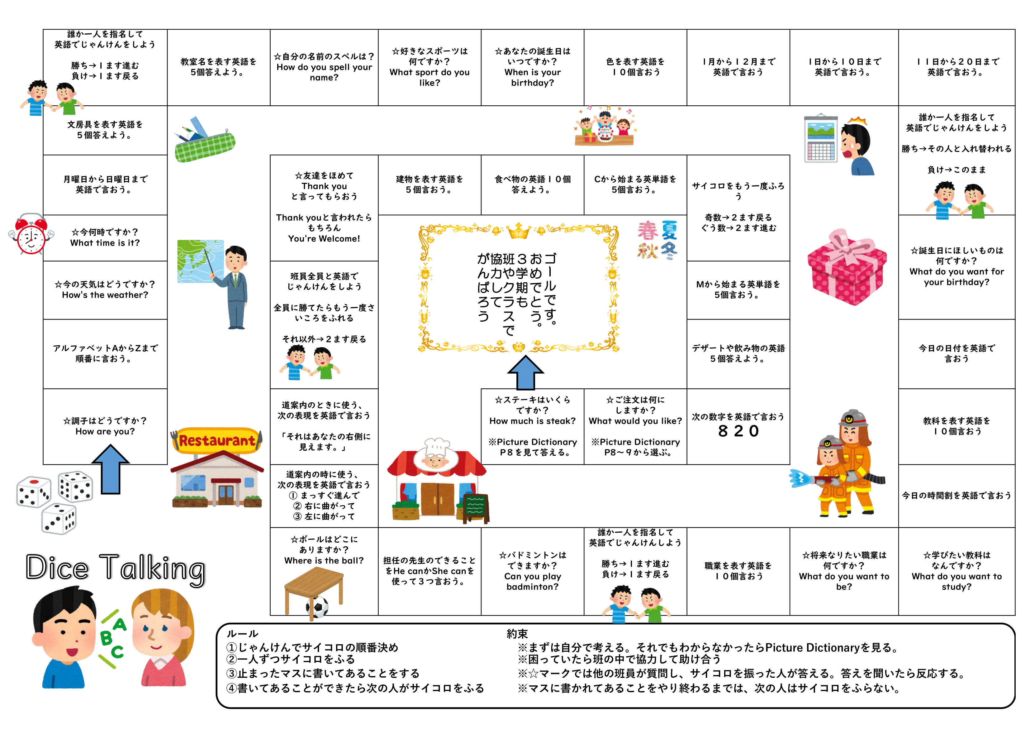 Nin Giga 時々 小学校英語 5年生 2学期末 外国語総復習すごろく 少し時数的に余裕のある学級で行います 東京書籍の教科書に合わせて ４年 5年2学期までの内容が入っているすごろくです 2学期の範囲終わっちゃったけど何やろうっ という時に