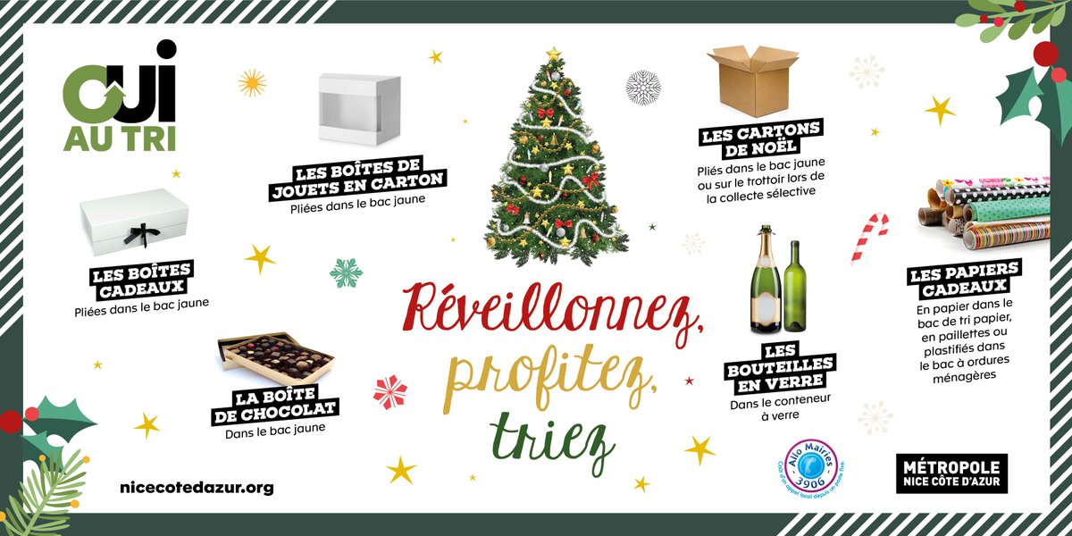 MetropoleNCA's tweet photo. 🎁Réveillonnez, profitez, triez ! ♻️

🚮 A chaque emballage son conteneur ! 🗑

Pensez-y 😘

#NiceCotedAzur #GestesSimples https://t.co/t0sYCntwEr