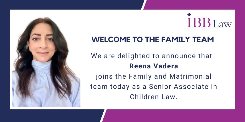 IbbLaw's tweet photo. A very warm welcome to the team Reena Vadera, great to have you on board!
#FamilyLaw #ChildrenLaw #SeniorAssociate #IBBLaw #PrivateClientGroup https://t.co/XnzTBN5Myx
