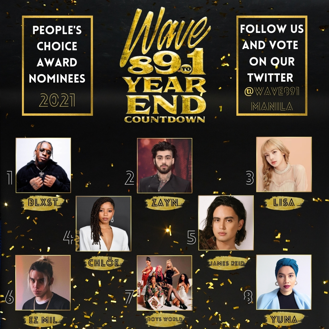 DannieBoiRnB's tweet photo. Our @wave891manila #PeoplesChoice Nominees!

@BLXST @zaynmalik @LISANATIONS_ @REIDersOfficial @ChloeBailey @ezmillionsofc @boysworld @yunamusic 

VOTE &amp; FOLLOW: @wave891manila and start voting at 12mn! Voting lasts 2 weeks and it make sup 50% of the results! #manila #radio 🇵🇭📻 https://t.co/Fd3kgukYGv