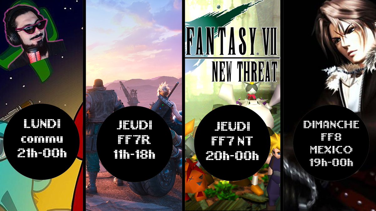 Naazal_Caster's tweet photo. Le programme post FF7 Mexico, les semaines vont être chargées ! #ff7 #hardmod #twitchfr https://t.co/y0Q5Nyurdj
