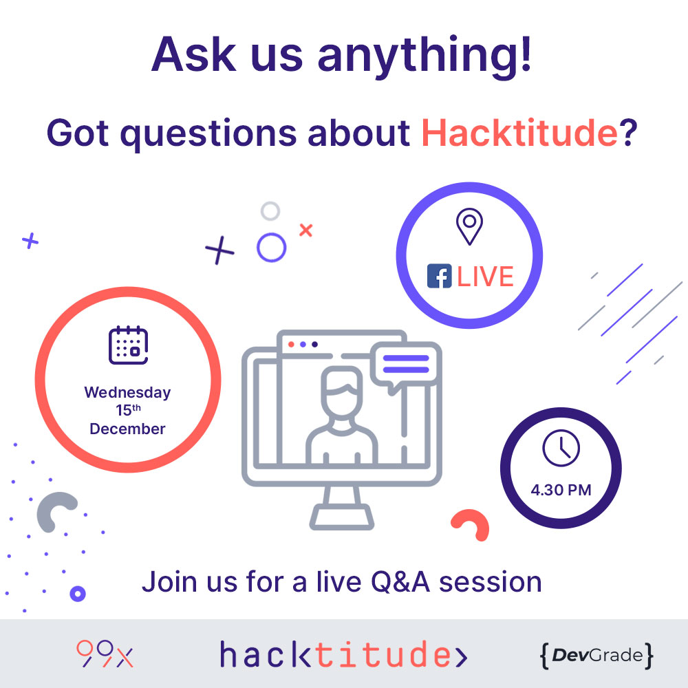 99x_io's tweet photo. Do you have any questions about #Hacktitude? Catch us live on the #Dotitude #Facebook page on 15th December at 4.30 pm to have all your questions answered! Tune in, bring your questions! https://t.co/bk9Vqbwe2b