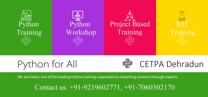 CETPA Dehradun (@cetpadehradun) on Twitter photo Learning #Python does not need any pre-requisites. However one should have the basic understanding of computer programming languages. A basic understanding of any of the programming languages is a plus. So join <a href="/CetpaDehradun/">CETPA Dehradun</a> for #WinterTraining2021
bit.ly/3DPfyO3 Learning #Python does not need any pre-requisites. However one should have the basic understanding of computer programming languages. A basic understanding of any of the programming languages is a plus. So join <a href="/CetpaDehradun/">CETPA Dehradun</a> for #WinterTraining2021
bit.ly/3DPfyO3