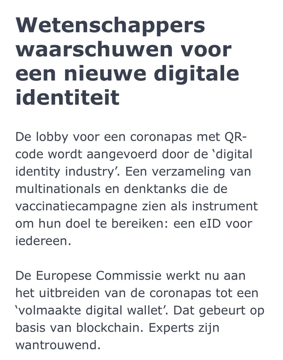 Matthijs85's tweet photo. De EU wil de coronapas uitbreiden tot 'volledige digital wallet'🤨 #QRcode #functioncreep #privacy
Dat is gewoon het Chinese Social Credit Systeem 😲
Wetenschappers waarschuwen:
"Een complete surveillancestaat om mensen politiek en commercieel te sturen" https://t.co/xFaDmdP8Wf https://t.co/0q45fi71WX