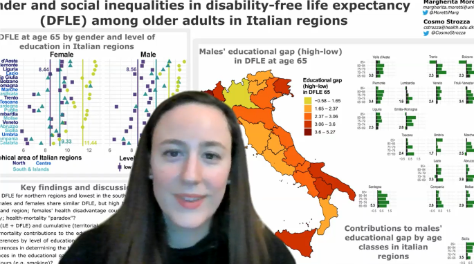 MorettiMarg's tweet photo. Very happy to have had the opportunity to exhibit our poster (with amazing co-author @CosmoStrozza ) at the #IPC21 last week!
We showed gender and social inequalities in disability-free life expectancy among older adults living in the 21 Italian regions 👩💼 https://t.co/kUT0IIF65o