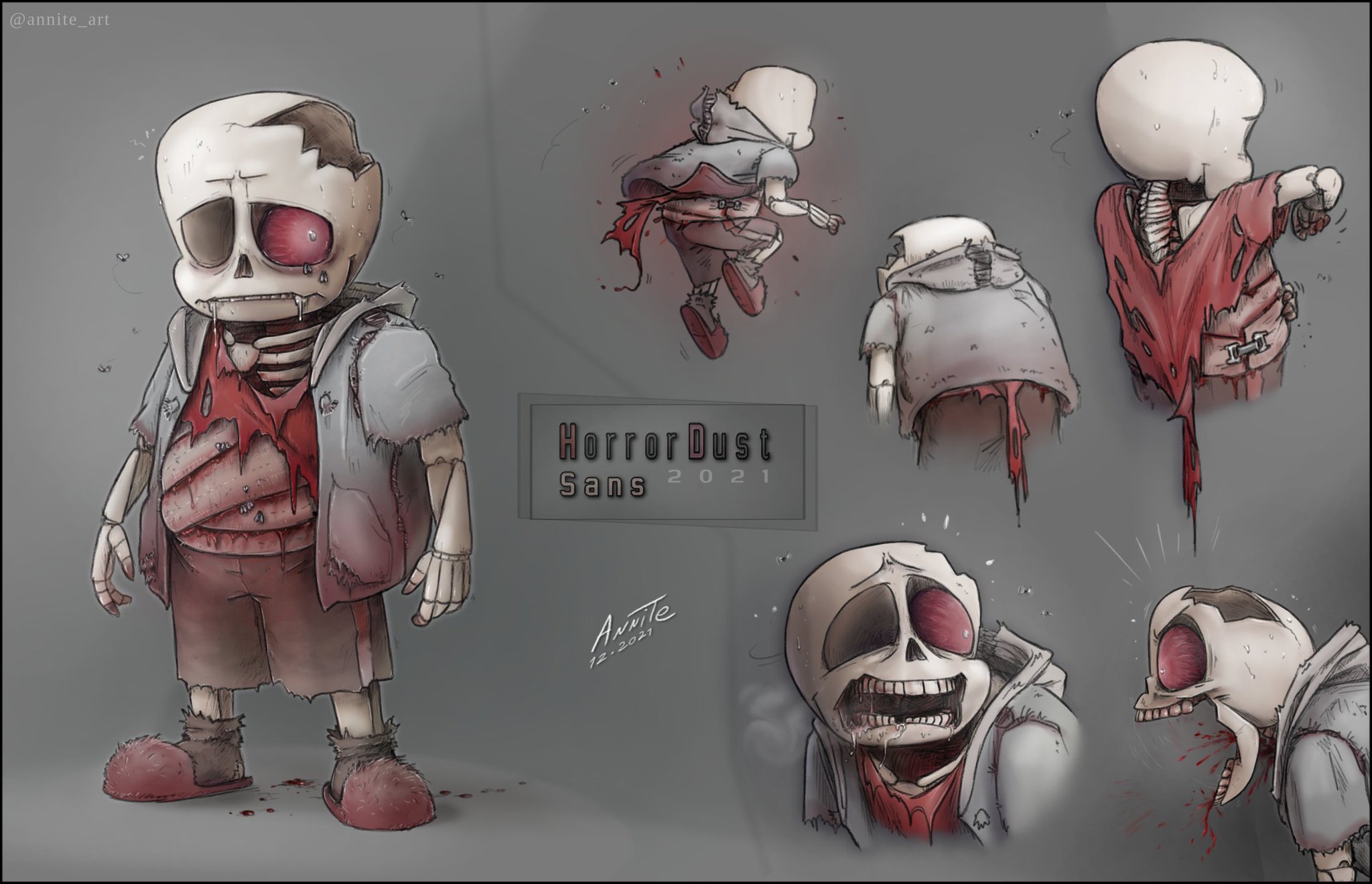 Annite on X: Here, tired of being nice, i redesigned an ugly Sans concept  : HorrorDust Sans ( i call him HD). Create original horror characters and  stories is very hard. It's