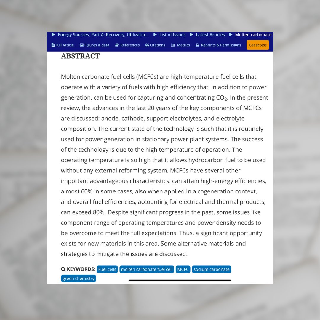 ewlspain's tweet photo. Molten carbonate fuel cells: A technological perspective and review by Jorge Almarza, Ricardo R. Contreras and Luis Rincón is a newly published scientific article in #taylorandfrancis journal. The authors are members of our scientific research and development team. https://t.co/CFJJ5AQzYQ