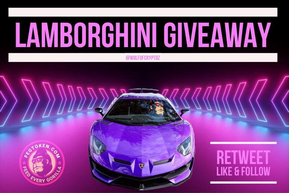 theapeofdefii's tweet photo. As a personal thank you to the #FEG community I will be giving away a #Lamborghini when $FEG hits a price of 0.000001. Just #Retweet, #Like &amp; #Follow for your chance. Tag 2 #FutureFEGMillionaires to increase your chances. Winner 🏆 selected at random! LFG 🚀 #FegToken @FEGtoken🦍 https://t.co/jxRGWrLNlb
