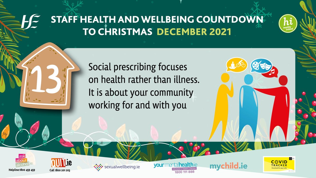 HsehealthW's tweet photo. Day 13 of the @HsehealthW #StaffHealthCountdown
Social Prescribing is a free, HSE service which helps to link you with sources of support and social activities within your community. Find out more at https://t.co/f18OokI75v https://t.co/dDZ2OucG1X