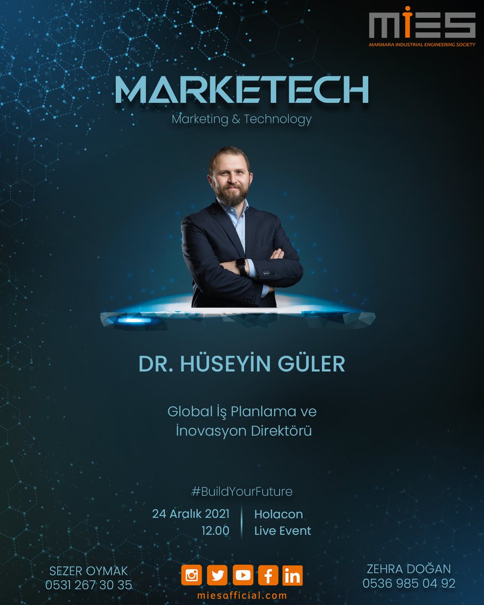 Bu yıl MarkeTech'te 24 Aralık’ta, Global İş Planlama ve İnovasyon Direktörü Dr. Hüseyin Güler'i ağırlıyoruz! 

#buildyourfuture

Son Kayıt Tarihi: 23 Aralık 🚨 

Hemen Ücretsiz Kaydol! Link Bio’da! 👆 

📆 24 Aralık 2021
⏱ 12.00
📍 Holacon Live Event