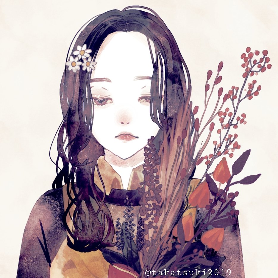1girl flower solo hair ornament long hair hair flower shirt  illustration images
