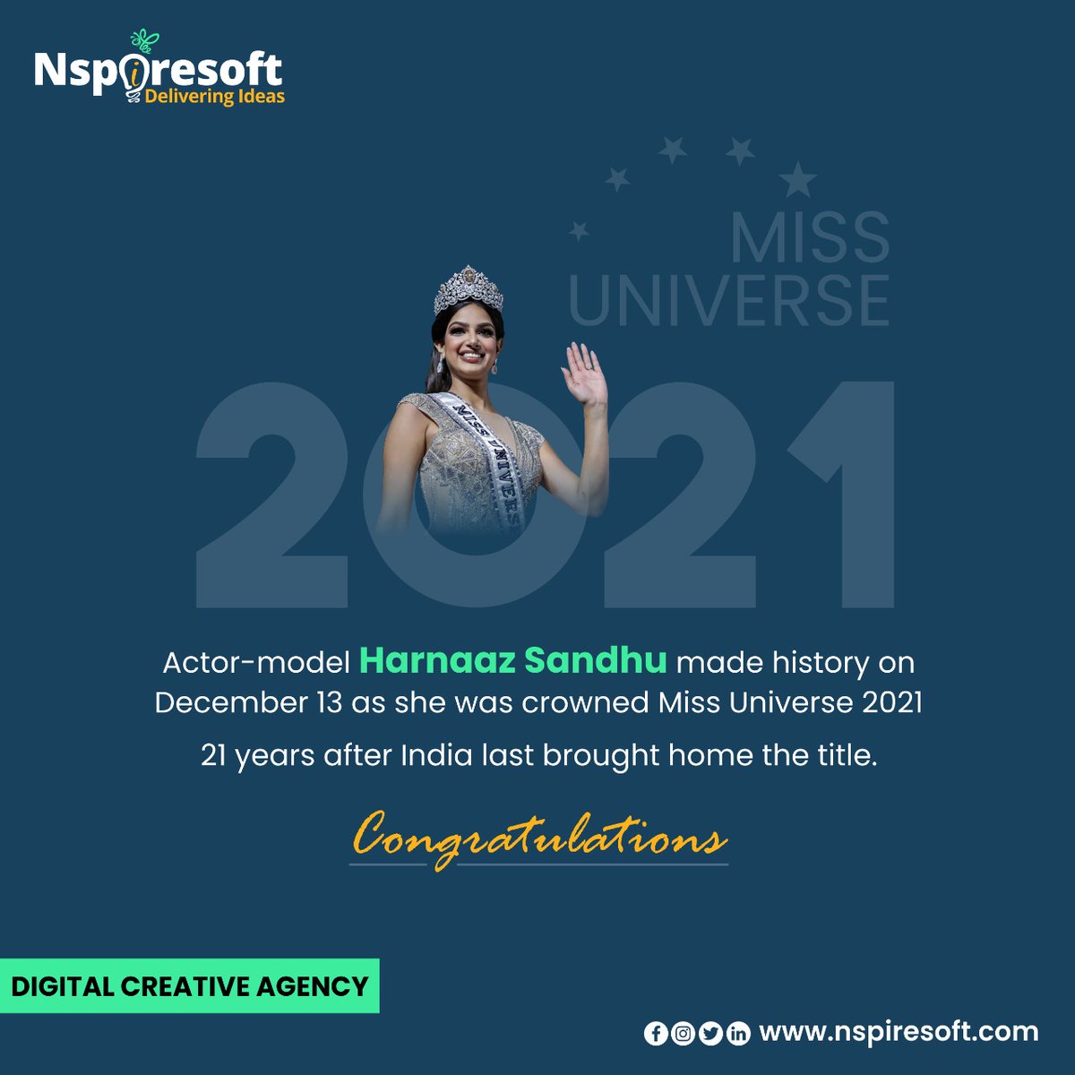 nspiresoft's tweet photo. You believed in yourself, and that made you more Beautiful in every way.
#Congratulations, #Harnaaz ! Way to go!

https://t.co/mgTtGnDLFJ

#MissUniverse2021 #HarnaazSandhu
#MissUniverse #MissUniverse2021live #smallbusiness  #business #Nspired #BeNspired #marketing https://t.co/ePlSPjV991