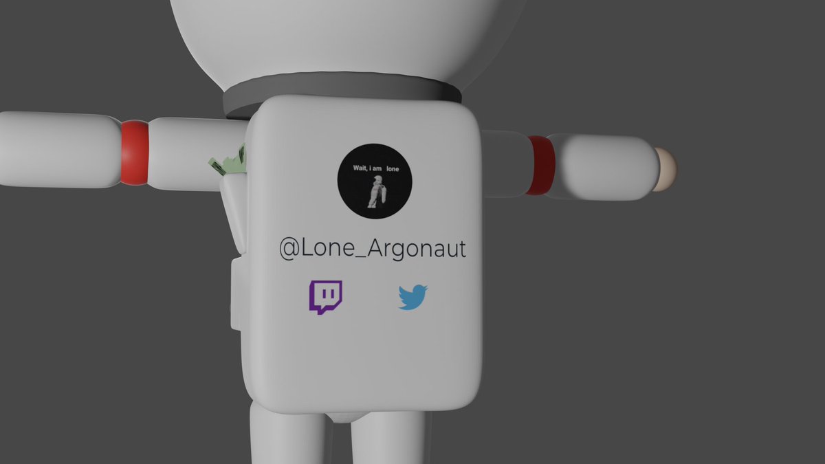 blender_jay's tweet photo. up first is @Lone_Argonaut!! The king himself!! He is in a stereotypical-looking astronaut suit, with a backpack that has his socials on the back because I can, and a pocket on the side where he keeps his money readily available. https://t.co/yQUnqfOSV1