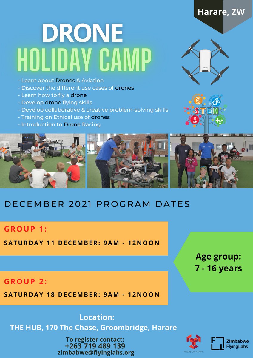 Zimbabwe Flying Labs (@zimflyinglabs) on Twitter photo We had a great weekend!
Drone Camp was a FUN-filled experience for all the young learners who joined us. They learnt so much!
Next camp is coming up this Sat 19th Dec. Make sure your children/students join us.
Supported by <a href="/PrecisionUAV/">Precision Aerial</a>
#Drones
#STEM
#education
#STEMEd We had a great weekend!
Drone Camp was a FUN-filled experience for all the young learners who joined us. They learnt so much!
Next camp is coming up this Sat 19th Dec. Make sure your children/students join us.
Supported by <a href="/PrecisionUAV/">Precision Aerial</a>
#Drones
#STEM
#education
#STEMEd