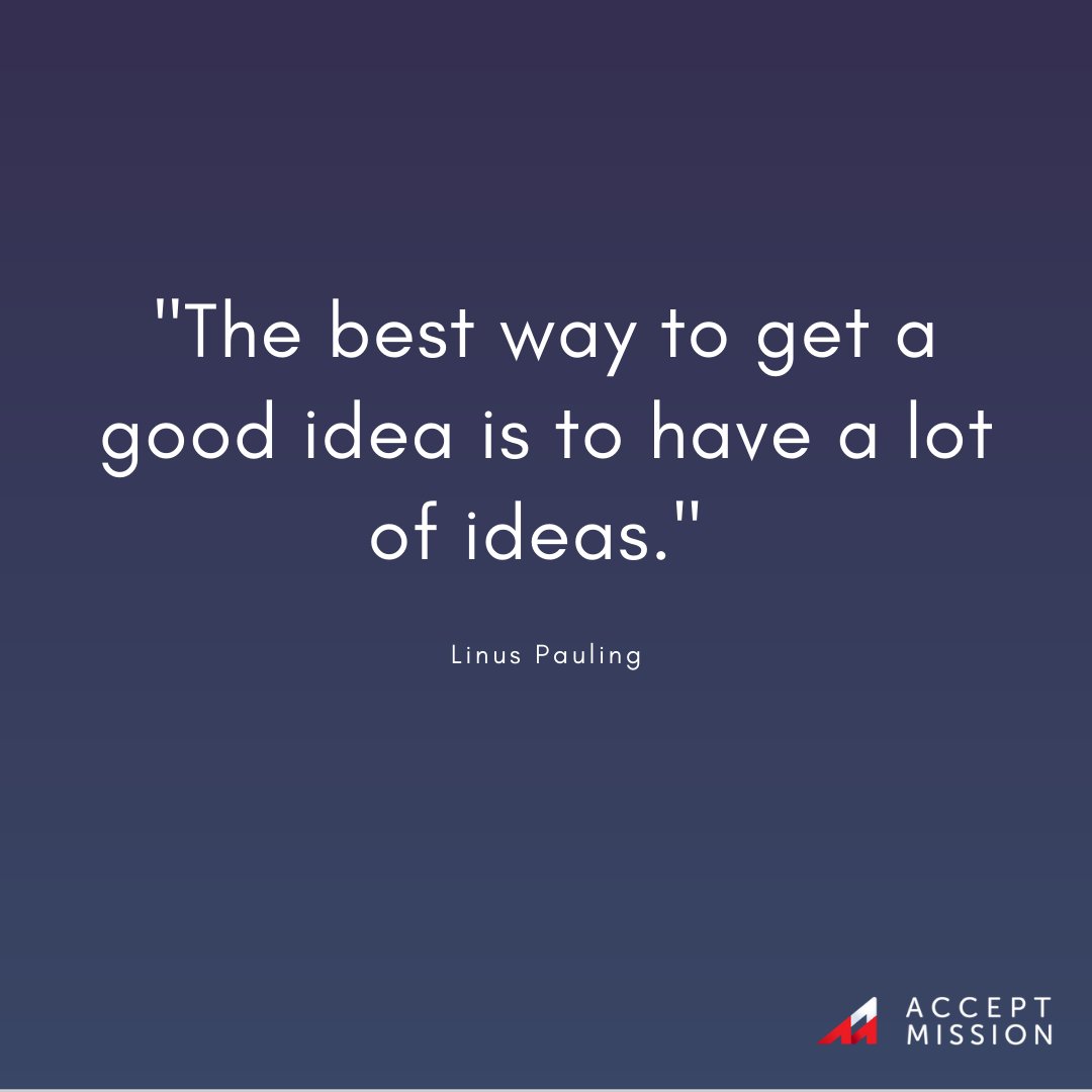 AcceptMission's tweet photo. Quote of the week!

This weeks quote is inspired by Nobel prize winner Linus Pauling. Linus Pauling won the Nobel prize for peace and Chemistry. He is also being called on of the 20 greatest scientists of all time. Have a good week, keep innovating!

#QOTW #innovation #quote https://t.co/otlmthm3wf
