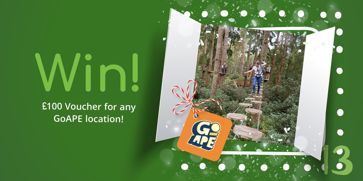 Day 13 of our Christmas Advent Giveaway has arrived!
𝗪𝗜𝗡 £100 voucher for any <a href="/GoApeTribe/">Go Ape</a> location!

To enter:
🎄 Follow Us
🎄 Retweet this Tweet
🎄 Visit bit.ly/TTTXmasDay13 for 3 more ways to enter!

#TTTAdvent #adventcalendar #Competition