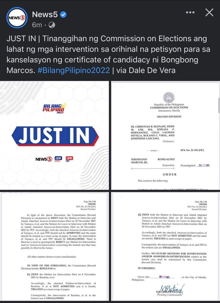 KimIndar's tweet photo. Motion for Intervention DENIED. STRIKE 2! 🇵🇭✌❤👊💚🇵🇭 
#BBMSARA2022
@bongbongmarcos https://t.co/dt8s2eiUZa
