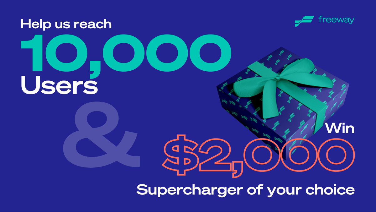 🎁 It's CHRISTMAS Competition time! 🎅

We have targeted 10,000 Freeway users before the end of the year - and we want YOUR help 🥳

🎄 All you need to do is COMMENT,  RETWEET or SHARE this post to go into the draw to win $2000 worth of the Supercharger of your choice 🎁

$FWT 🎄