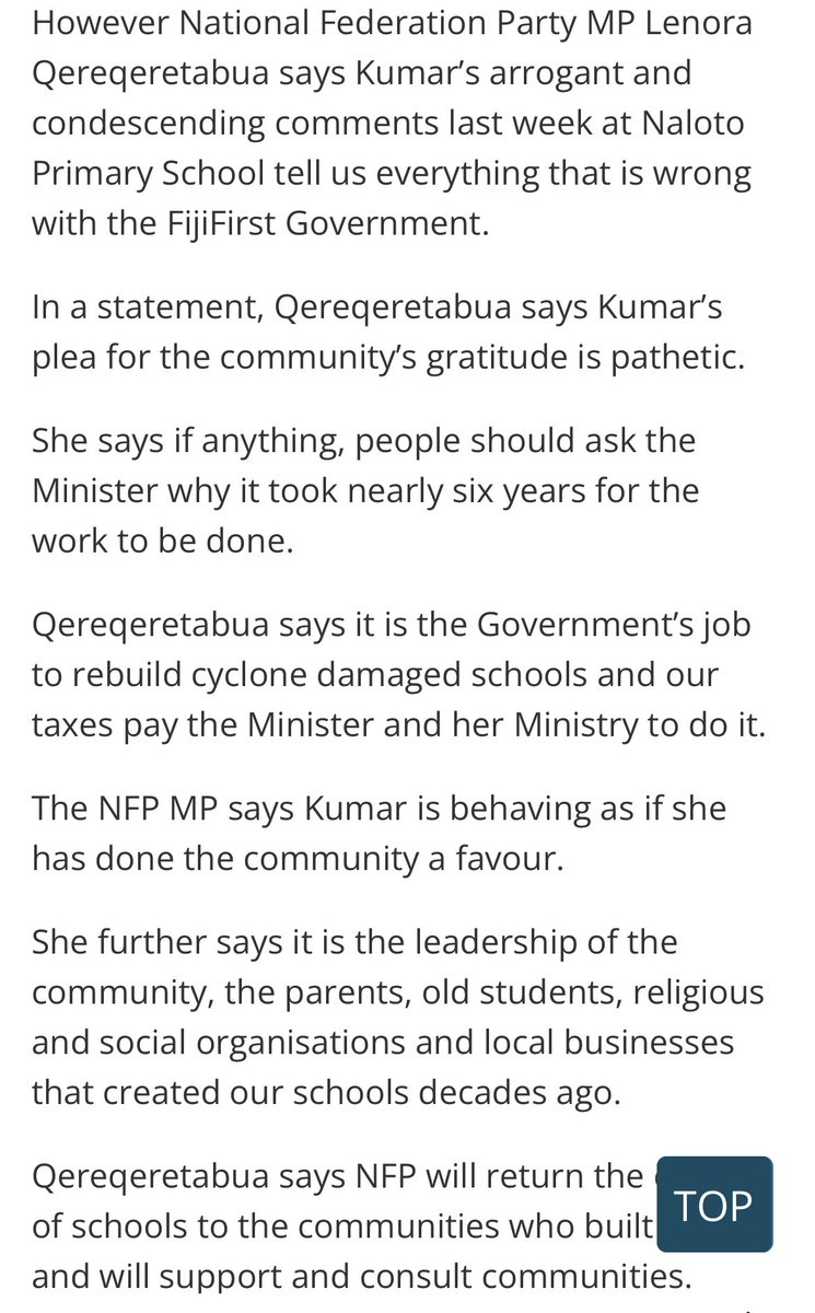 RichardKNaidu's tweet photo. Amazing. Our Education Minister has learned nothing in the last two days.
She now says she was doing the school a favour because our taxes were paying for staff housing.
Apart from anything else, where did she think our Govt-paid teachers at the school were going to live?π€£ https://t.co/EZuwLCfhC9