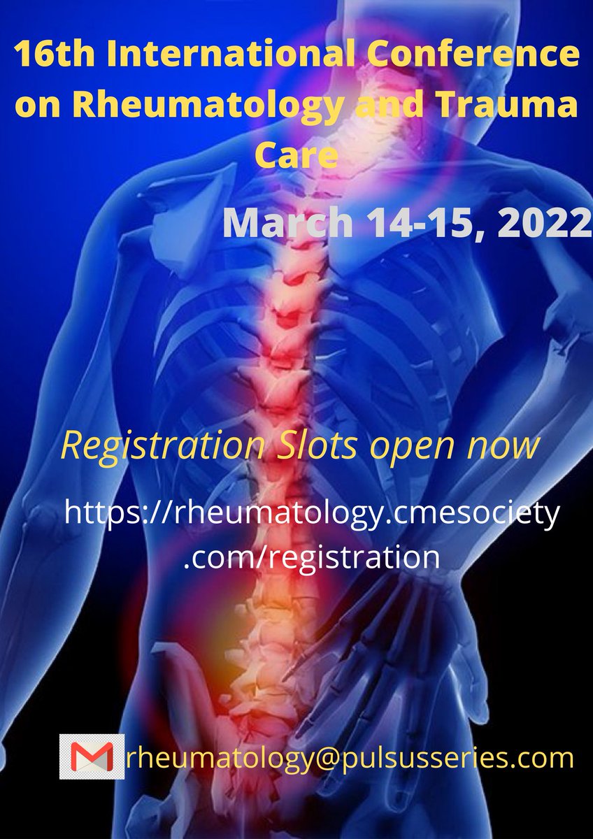 surgery_2023's tweet photo. We cordially invite everyone to join us as a speaker or as a delegate to the upcoming "16th International Conference on Rheumatology &amp; Trauma Care" which is going to be held on March 14-15, 2022 at London, UK.

To Book your slot, kindly register towards it https://t.co/59BblXzHu9 https://t.co/NTJ1owiRCP