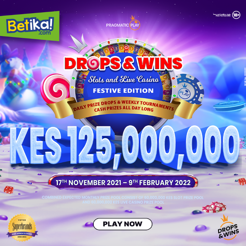 betikaKe's tweet photo. Join the action on our Drops &amp; Wins slot &amp; live games to win daily cash prizes or climb the weekly tournament leader board 🎰

Get access to BOOSTED PRIZES and slice of up to KES 125,000,000 from now till 9th February 2022🔥

Spin &amp; win in seconds at https://t.co/vEraNm5Sjq