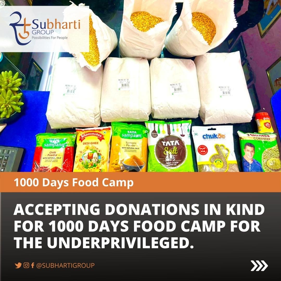 subhartigroup's tweet photo. Unmukt Bharat an NGO of Subharti Group has been successfully organising a food camp with an aim to host it for 1000 days. The camp accepts donations as rations and does not accept donations in cash donations. We solicit your support by Donations of rice (up to 10kg) and spices. https://t.co/s27E1bZgxi