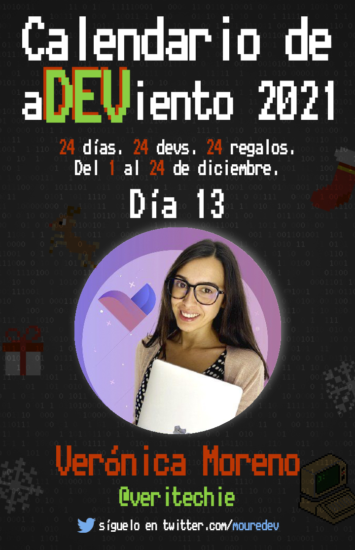 📢 Bienvenid@s al "calendario de aDEViento" 2021!

🗓 Día 13: Verónica Moreno crea videos de 1 min sobre programación y motivación 💪🏼

🎁 Nos regala el gran libro "Clean Javascript"
 
🎟 Participa haciendo RT 🔁 y siguiéndola ✅ <a href="/veritechie/">Verónica Mo 🚀</a>