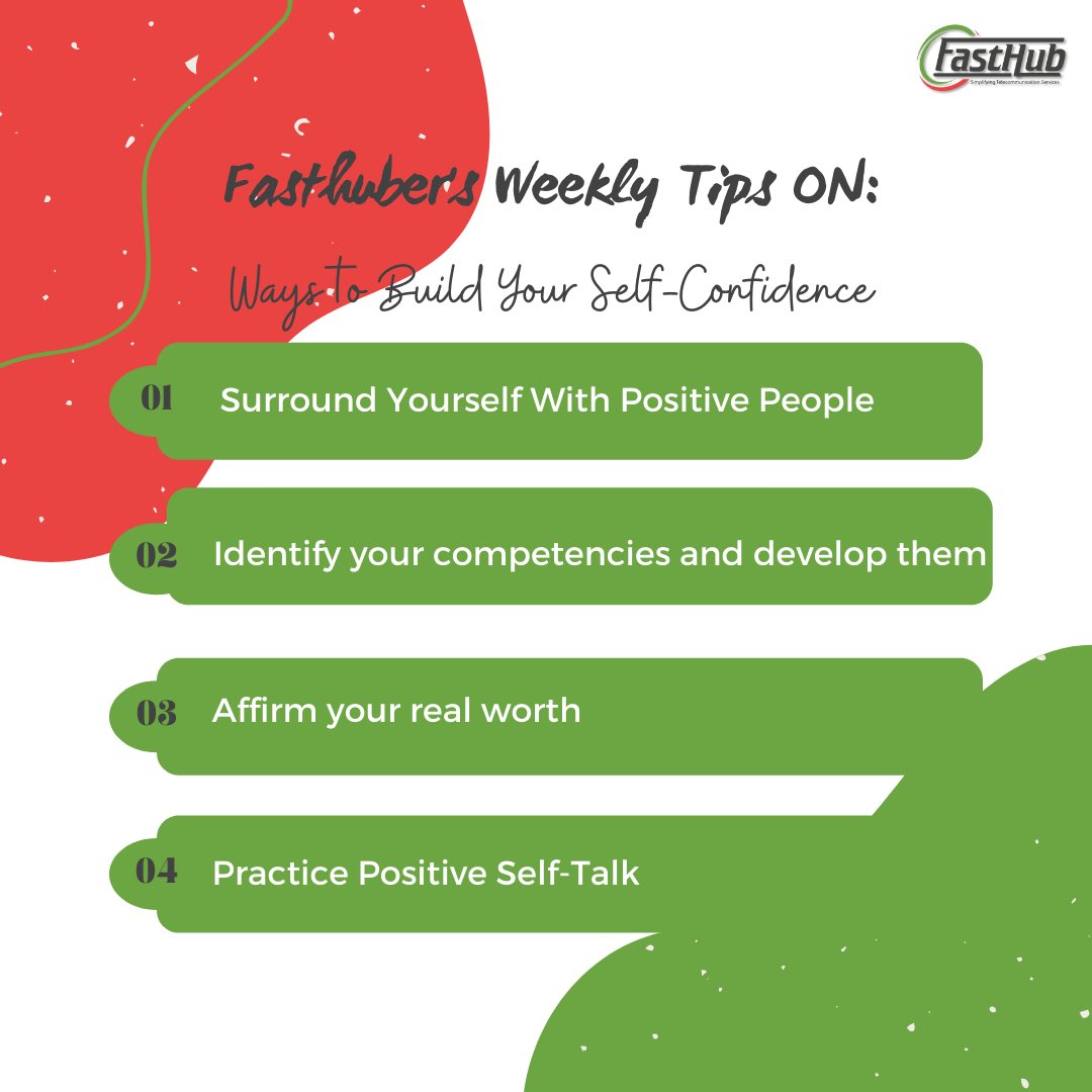 fasthubtz's tweet photo. Happy Monday fasthubers🥳🥳
Here are some tips to help you gain self confidence 😊 feel free to add more on the comment section below.
#Mondaytips #fasthubtz #fasthuber #selfconfidence #holidayseason #bulksmsandmobilepayment https://t.co/P6rKdamE5P
