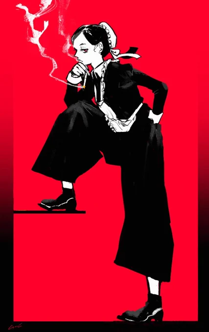 パンツスタイルのメイドさん 