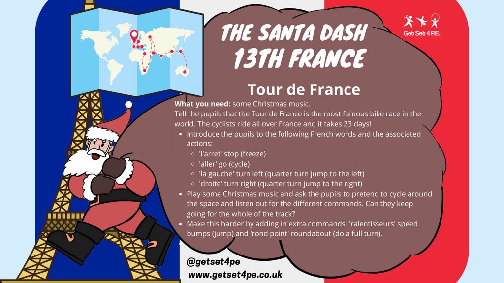 GetSet4Ed's tweet photo. It's the 13th December!!! Santa is in France. Let's go on a bike ride #TheSantaDash #ActiveAdvent🇫🇷🚴🏽‍♀️ https://t.co/HPxb0Tkwnj